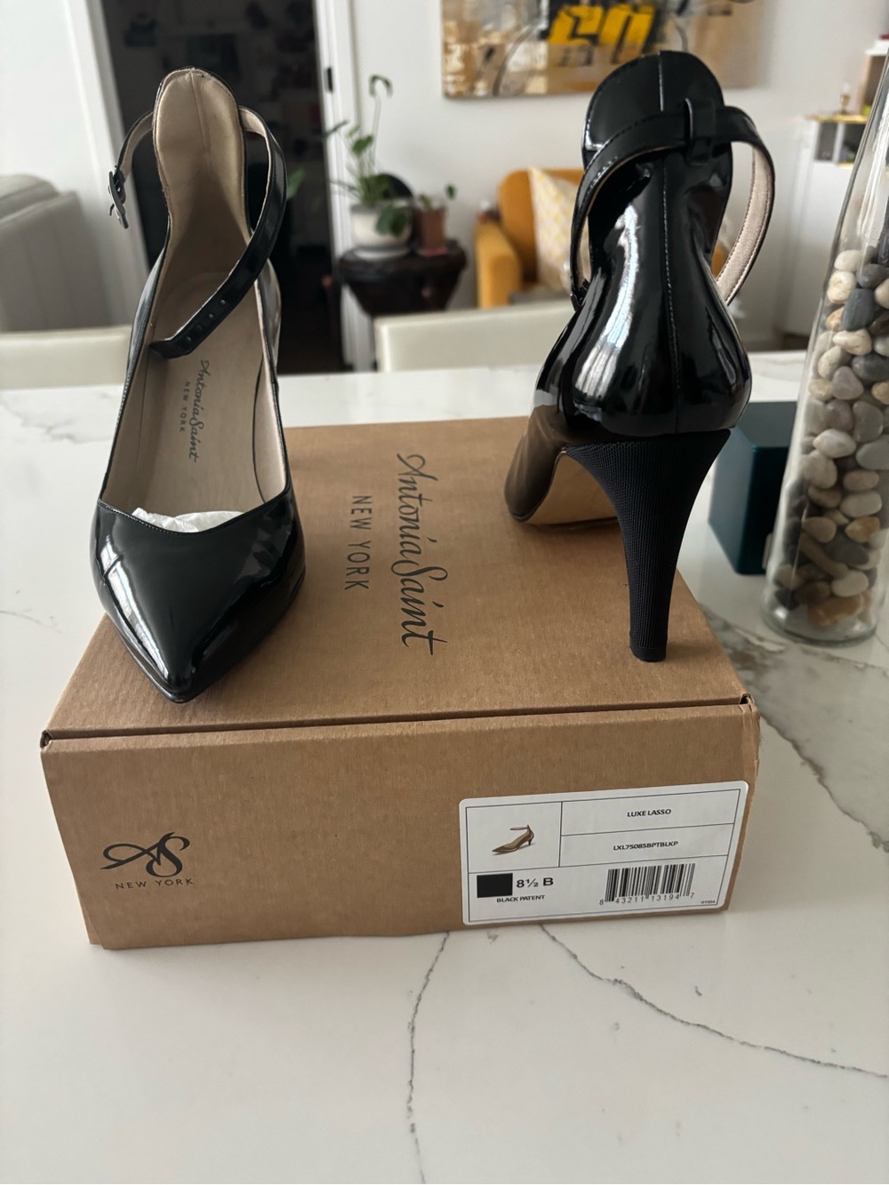Antonio Saint New York Black Patent Leather Pointed-Toe ankle strap elegant heel